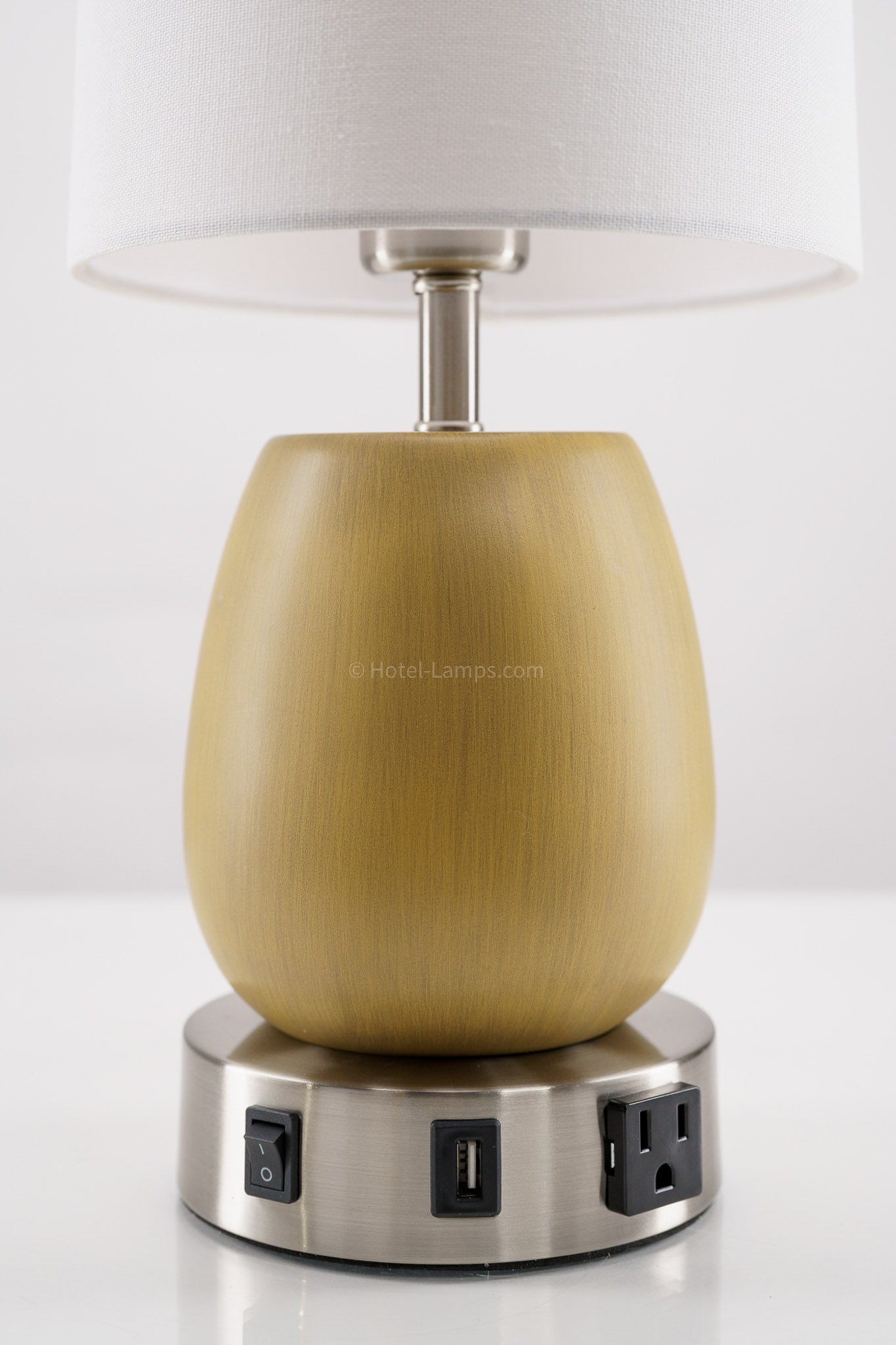 Minimalist Natural Yellow Half Tear Drop Table Lamp with USB & Outlet Ports