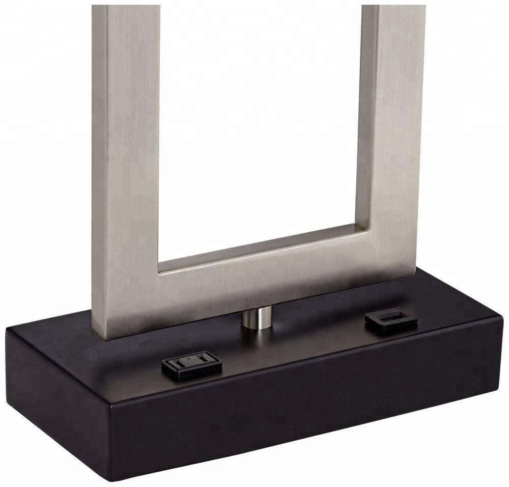 Brushed Nickel Metal Flat Tube Table Lamp with USB & Power Outlet – HLHT7030