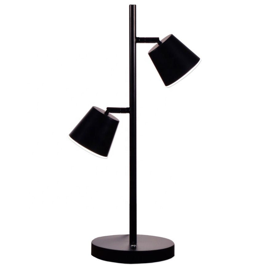 Metal Stem Table Lamp with Matte Black Finish – Dual Adjustable Shades, Modern Lighting