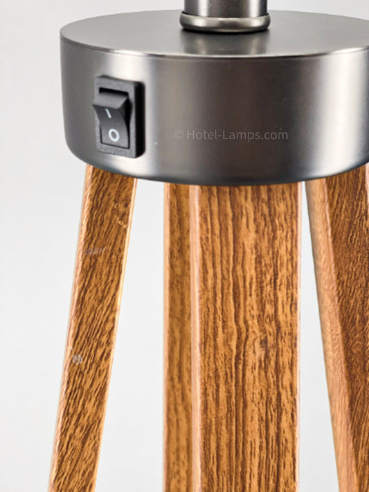 Mid-Century Quadpod Floor Lamp – Wood Grain Finish with White Fabric Shade