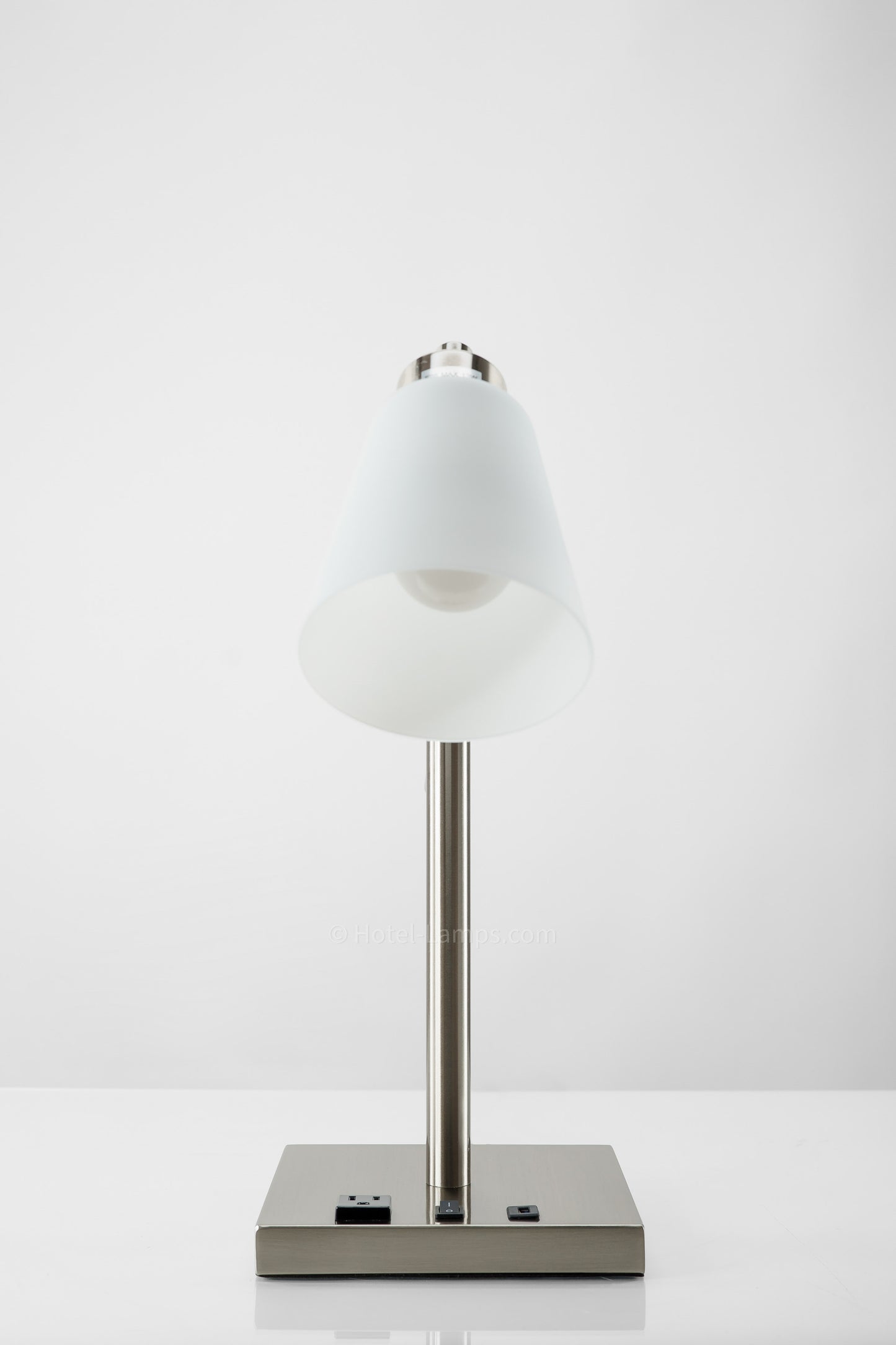 Mid-Century Adjustable Arm Table Lamp with USB & Outlet Ports – Brushed Nickel Finish