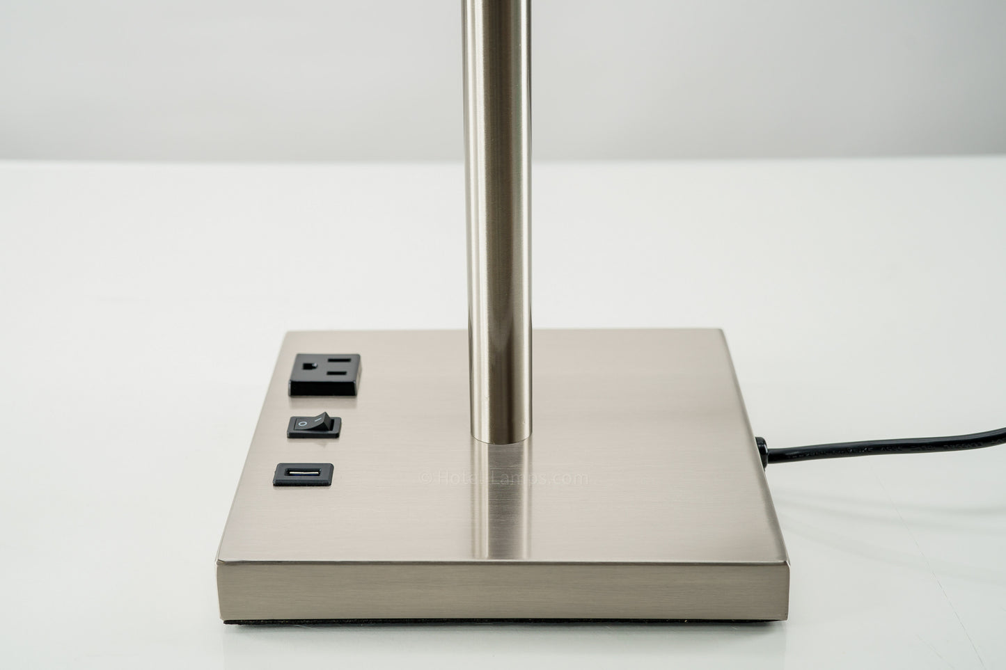 Mid-Century Adjustable Arm Table Lamp with USB & Outlet Ports – Brushed Nickel Finish