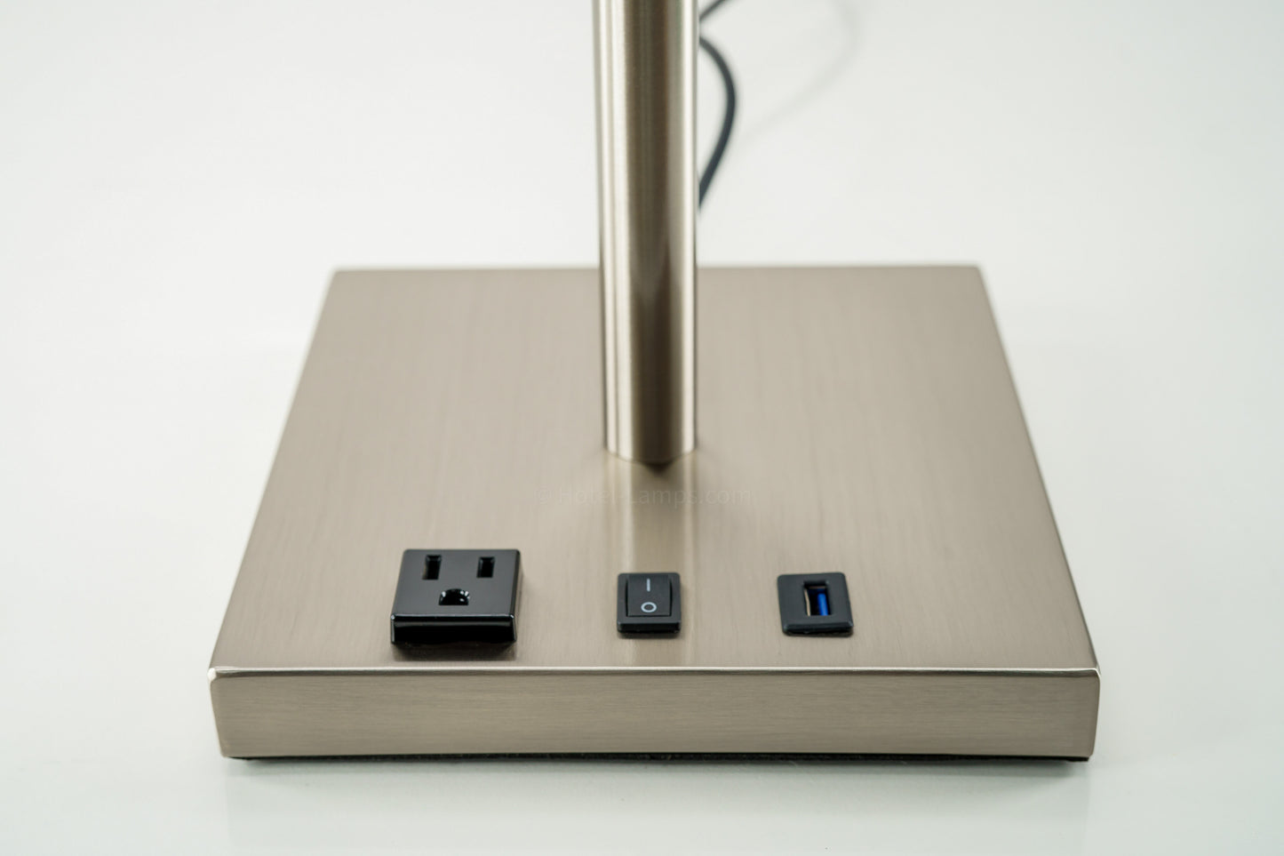 Mid-Century Adjustable Arm Table Lamp with USB & Outlet Ports – Brushed Nickel Finish