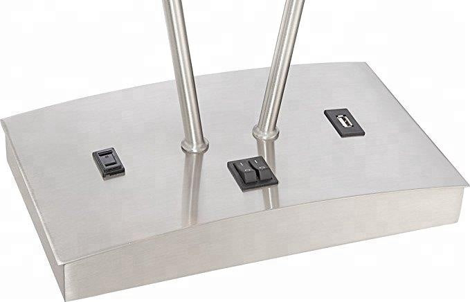 Modern Silver Table Lamp with USB Ports & Dual Power Outlets – HLHT7027
