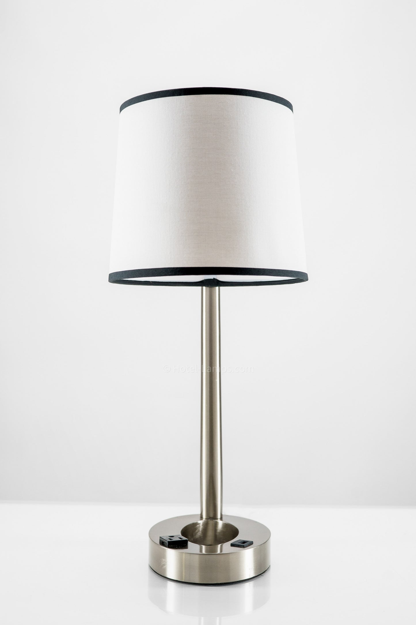 Modern Sleek Table Lamp – Brushed Satin Nickel with USB & Outlet Ports