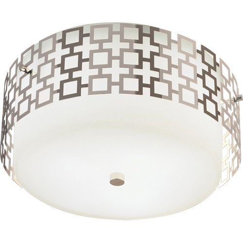 New Generation Frosted White Cased Glass Metal Shade Ceiling Flush Mount – Antique Brass, 15.25"