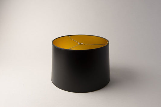 Short Drum Lampshade – Black Opaque Paper with Gold Interior