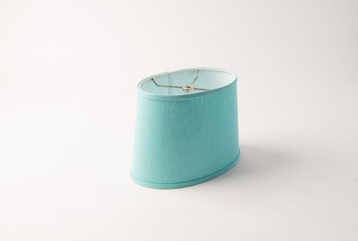Oval Lamp Shade – Blue Linen, Hardbacked