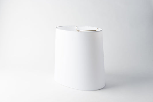 Oval Deep Lamp Shade – White Pongee Silk with Rolled Edges, Hardbacked