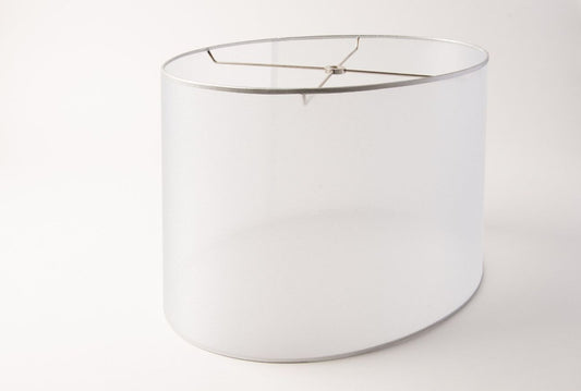 Oval Lamp Shade – Silver Organza, Hardbacked