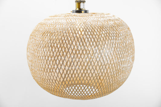 Round Woven Bamboo Pendant Light – 5 ft. Hanging Ceiling Lamp