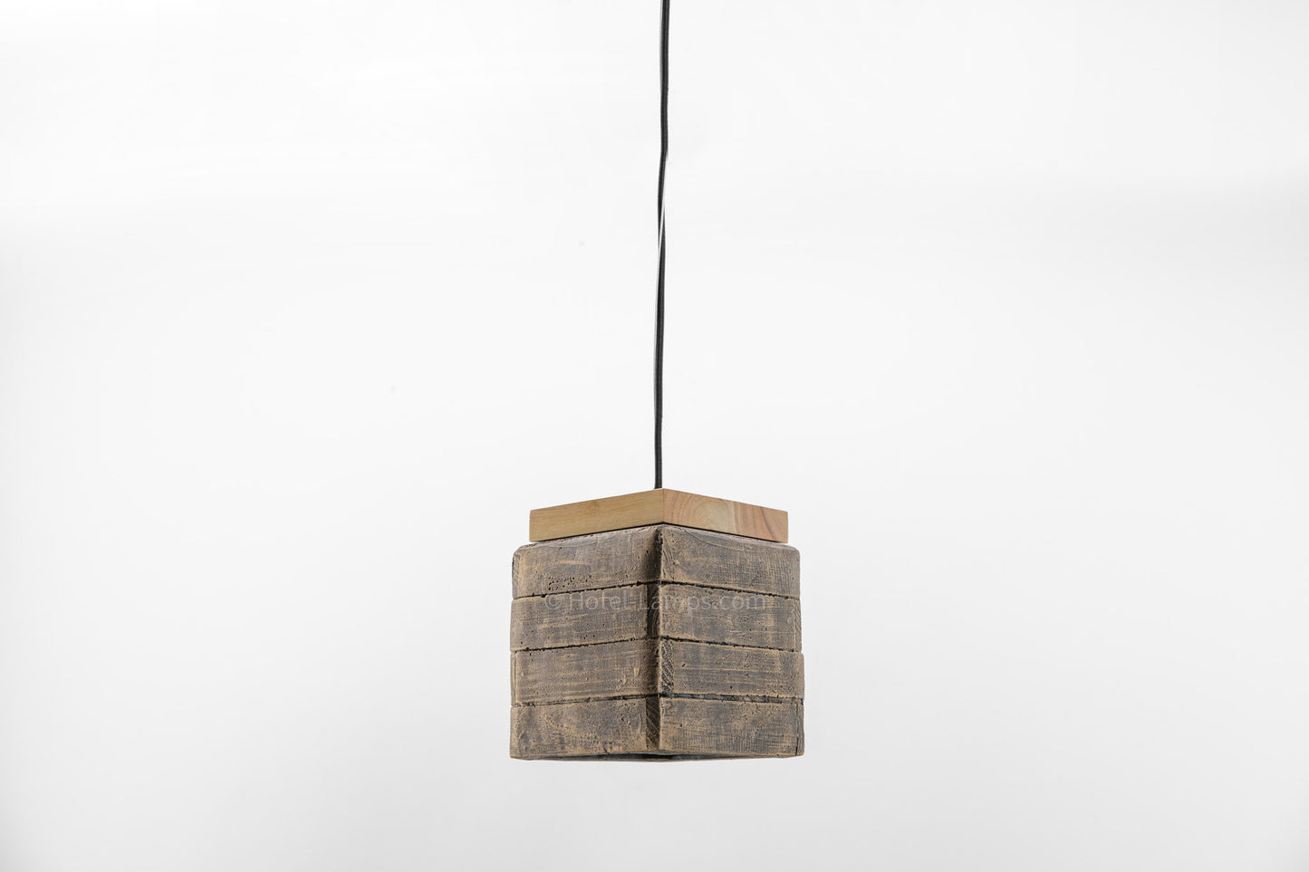 Rustic Wood Square Pendant Light – Farmhouse Style Ceiling Lamp