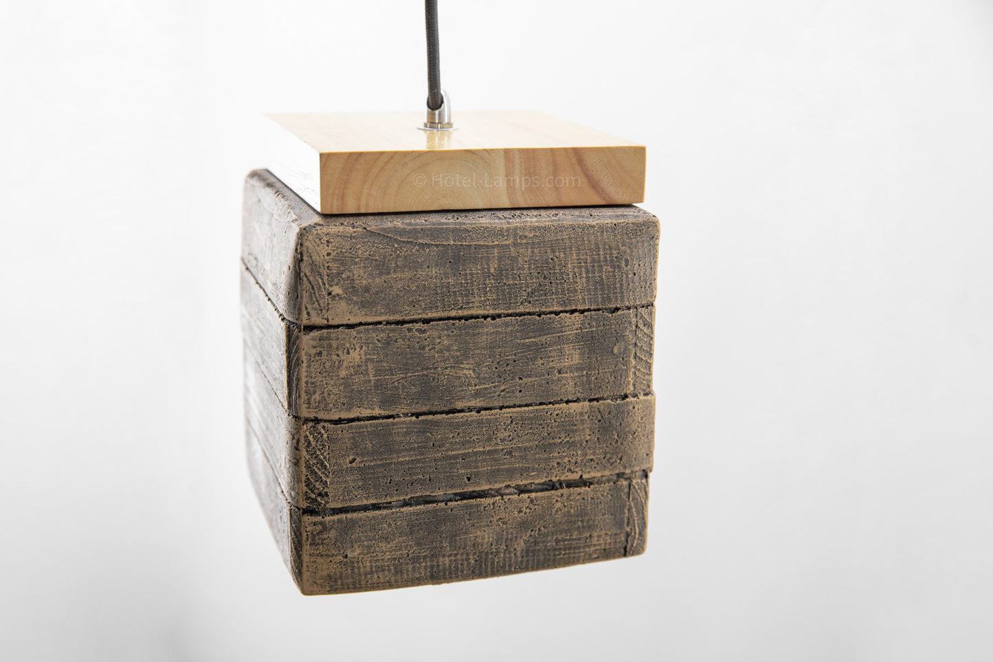 Rustic Wood Square Pendant Light – Farmhouse Style Ceiling Lamp