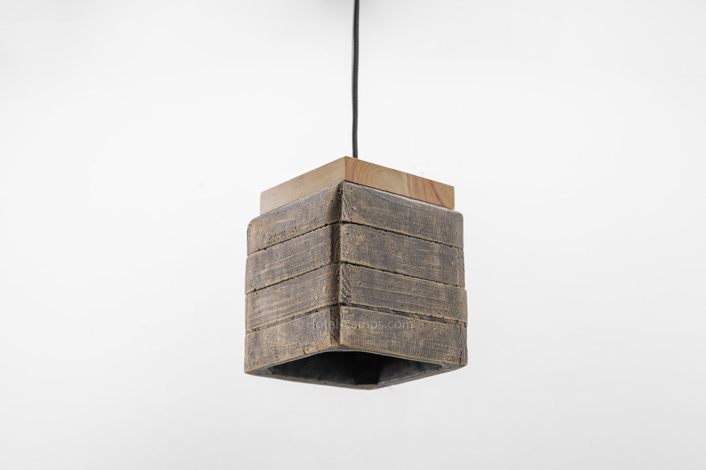 Rustic Wood Square Pendant Light – Farmhouse Style Ceiling Lamp