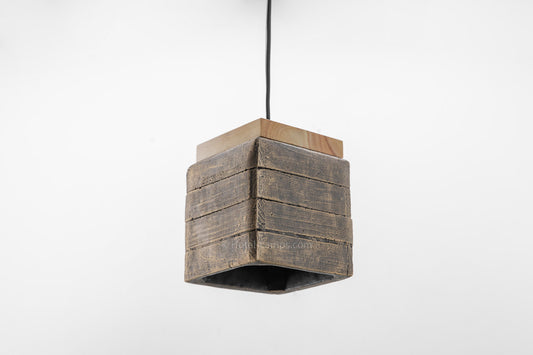 Rustic Wood Square Pendant Light – Farmhouse Style Ceiling Lamp