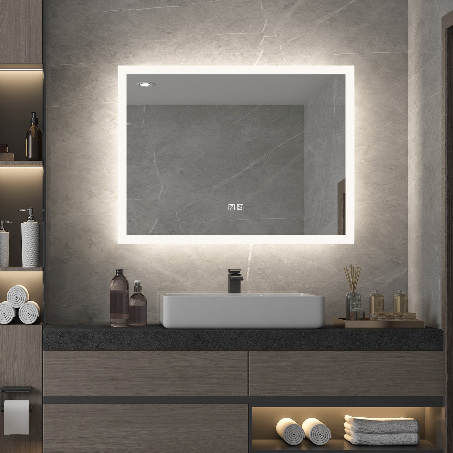LED Bathroom Mirror with Double Touch Switch – Dimmable, Defogger & 3 Color Temperature
