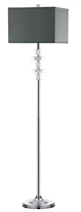 Polished Chrome Floor Lamp with Grey Linen Shade & Crystal Accent – HLRT16047