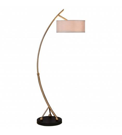 Antique Bronze & Matte Black Floor Lamp with Beige Linen Shade – HLRT16048