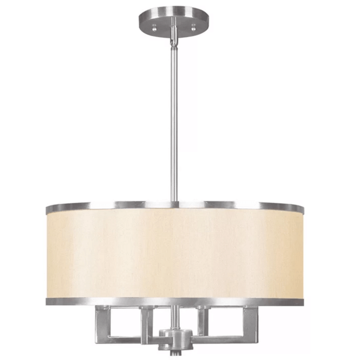 5” x 49” Silk Fabric Chandelier – Brushed Nickel Finish, E12 Candelabra Base – HLRT16049