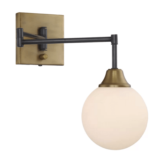 Modern Wall Sconce with Opal Matte Glass Shade – Black & Antique Bronze Finish