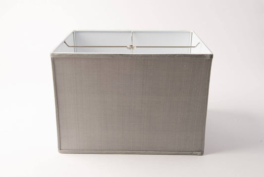 Box Rectangle Lamp Shade – Grey Silk, Hardbacked