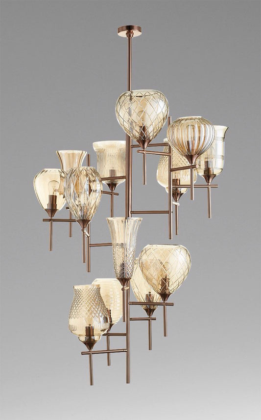 Seraphina Glass Globe Chandelier – Champagne Glass & Bronze Finish – HLSGGCC-789