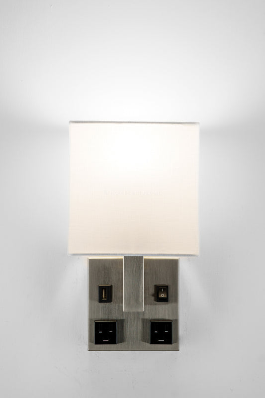 Single Wall Lamp – Satin Nickel Finish with USB & Outlets, Wall-Mounted Bedside Light