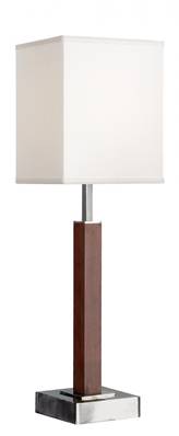 Dark Cherry Brushed Nickel Table Lamp with Cream Linen Shade – HLW10055