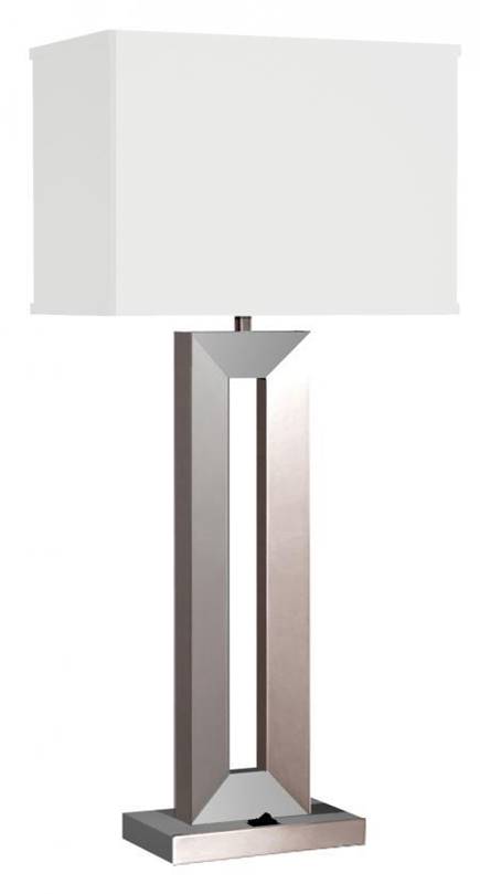 Modern Table Lamp – HLW10064, Brushed Nickel with Brussels Cream Shade