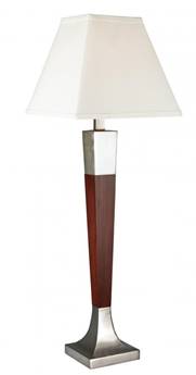 Warm Cherry Brushed Nickel Floor Lamp with Cream Linen Shade – HLHW10027