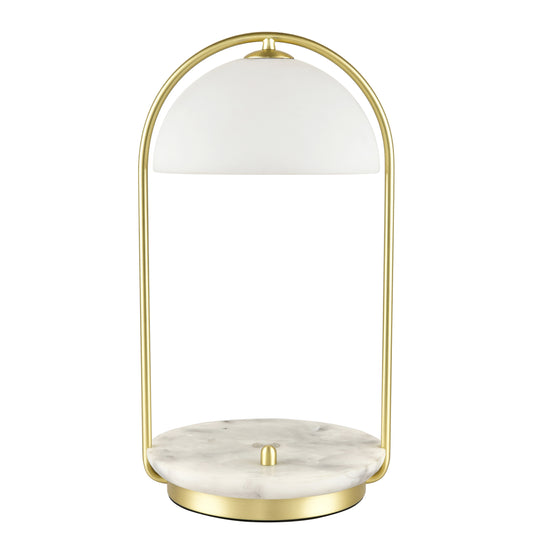 Plated Satin Brass Table Lamp – E26 LED Type G, Acrylic Shade, LED Dimmer