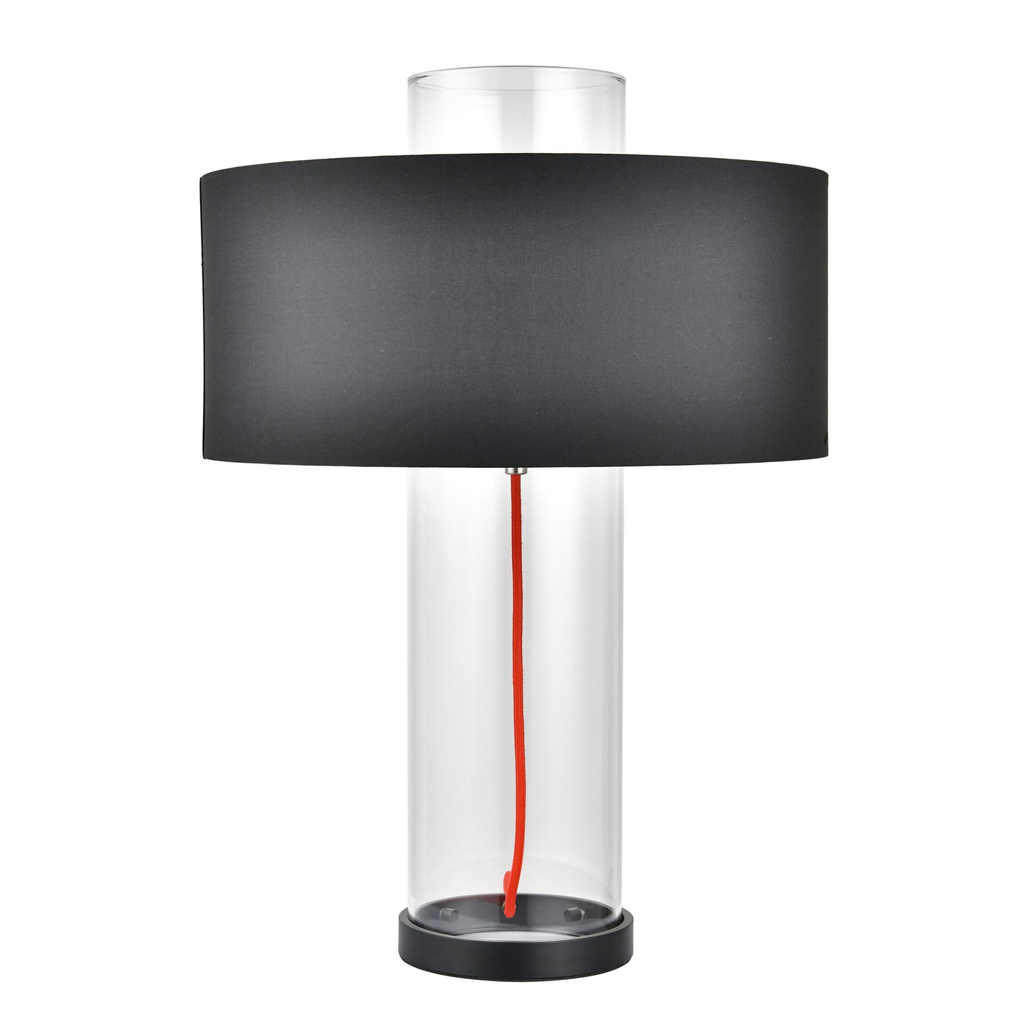 Powder Coated Matte Black Table Lamp – 100W E26, Black Fabric Shade, On/Off Rocker Switch