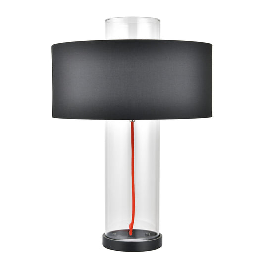Powder Coated Matte Black Table Lamp – 100W E26, Black Fabric Shade, On/Off Rocker Switch