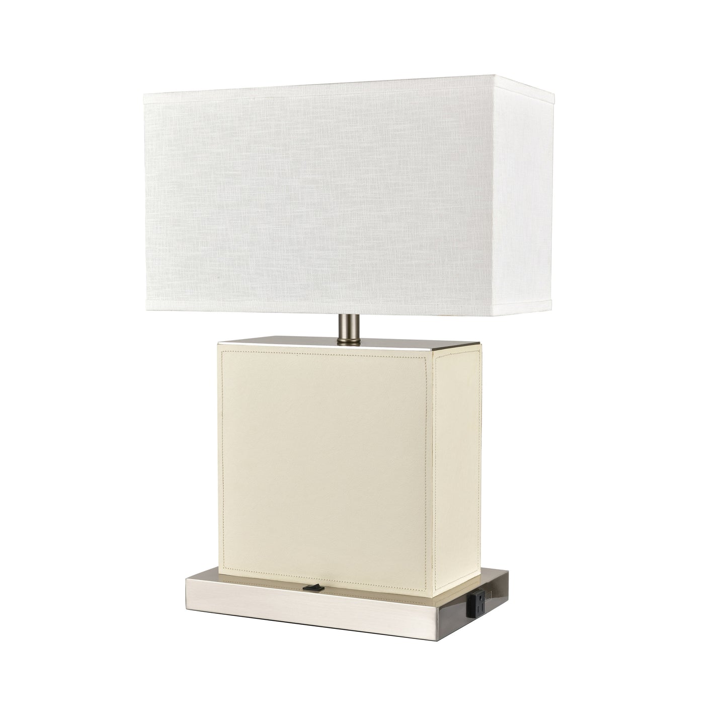 Plated Satin Nickel Table Lamp – 60W E26, White Fabric Shade, One Outlet