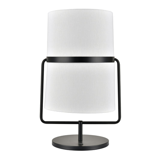Powder Coated Matte Black Table Lamp – 100W E26, White Fabric Shade, Single On/Off Switch