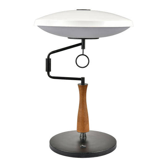 Powder Coated Blackened Steel & Medium Wood Table Lamp – Dual E12 Sockets, Metal & Acrylic Shade, 25W
