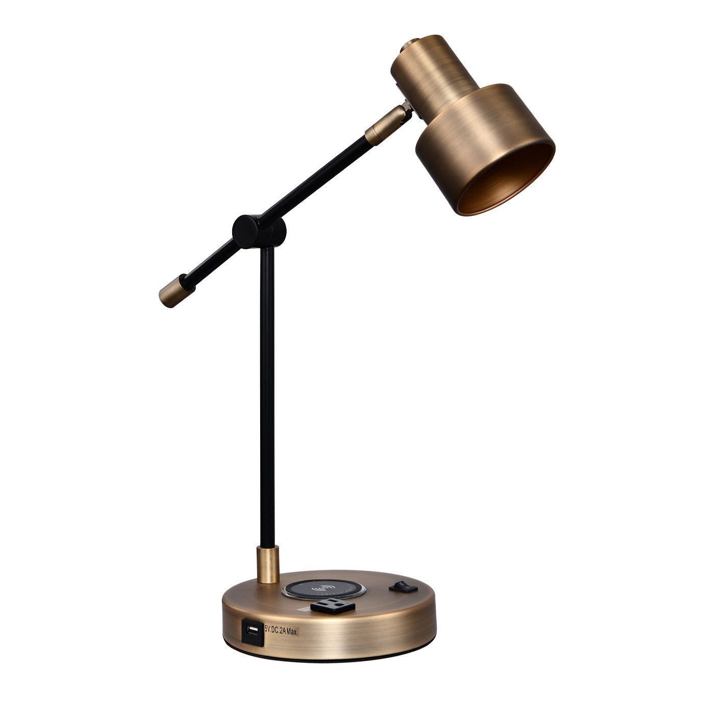 Powder Coated Matte Black & Copper Table Lamp with USB & Outlet – GU10, Modern Desk Lamp