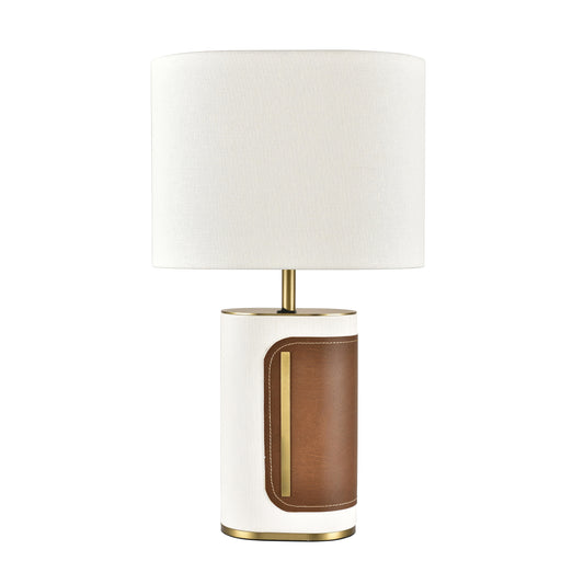Plated Brushed Brass & White Table Lamp – 60W E26, White Fabric Shade with Acrylic Diffuser