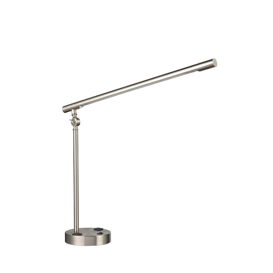 Brushed Nickel Table Lamp – T5 LED, White Light with 2 Outlets, 14W