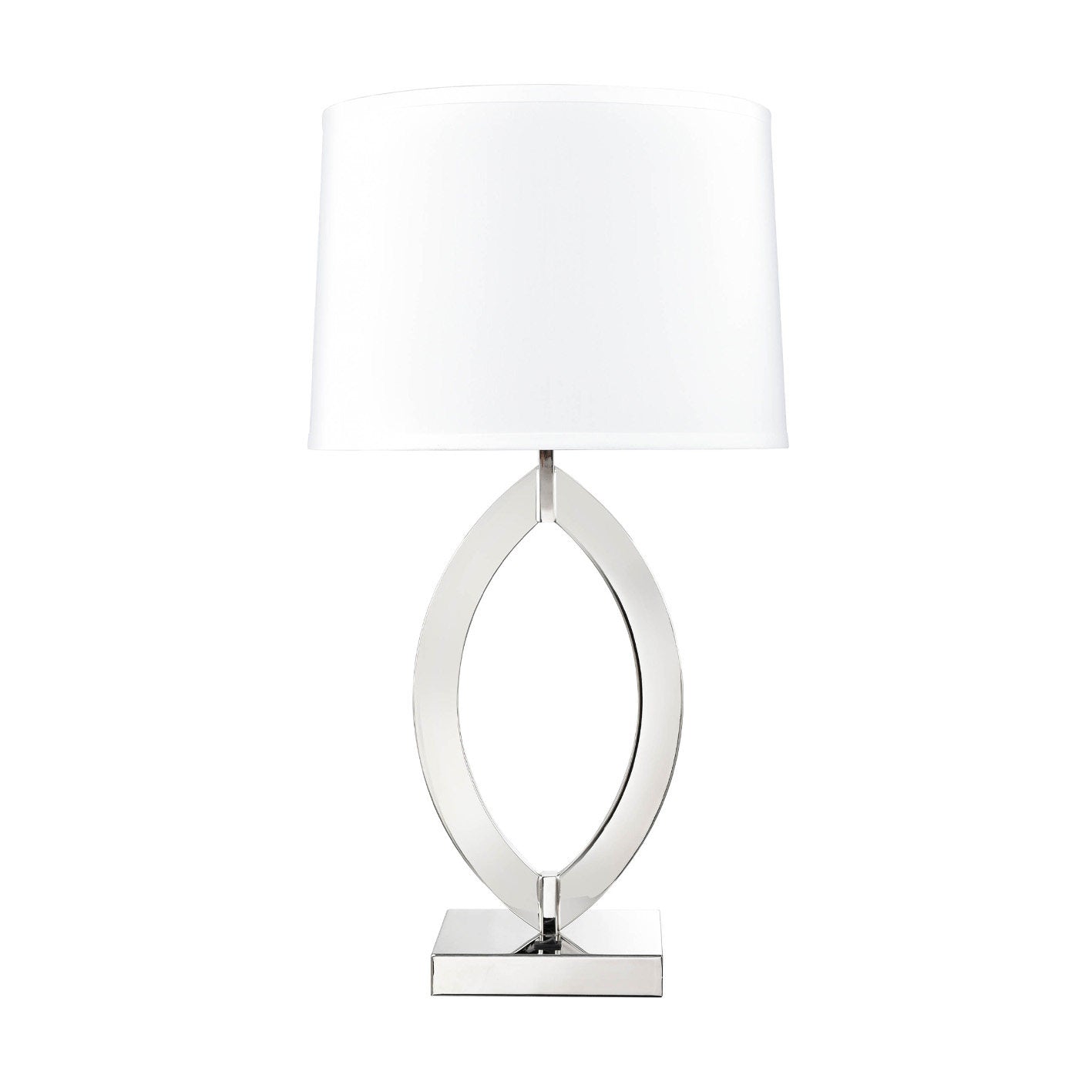 Shiny Nickel Table Lamp – White Fabric Shade, 100W Max