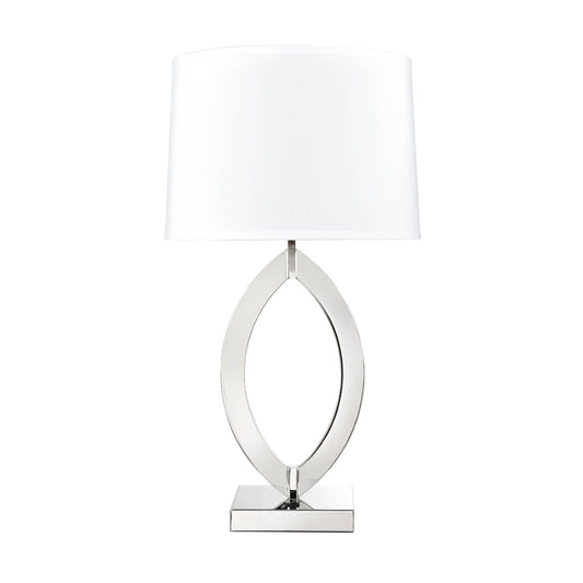 Shiny Nickel Table Lamp – White Fabric Shade, 100W Max