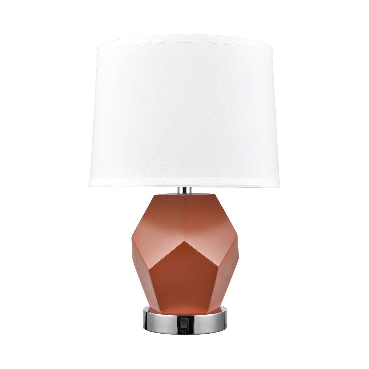 Orange & Chrome Table Lamp – White Fabric Shade, 100W Max