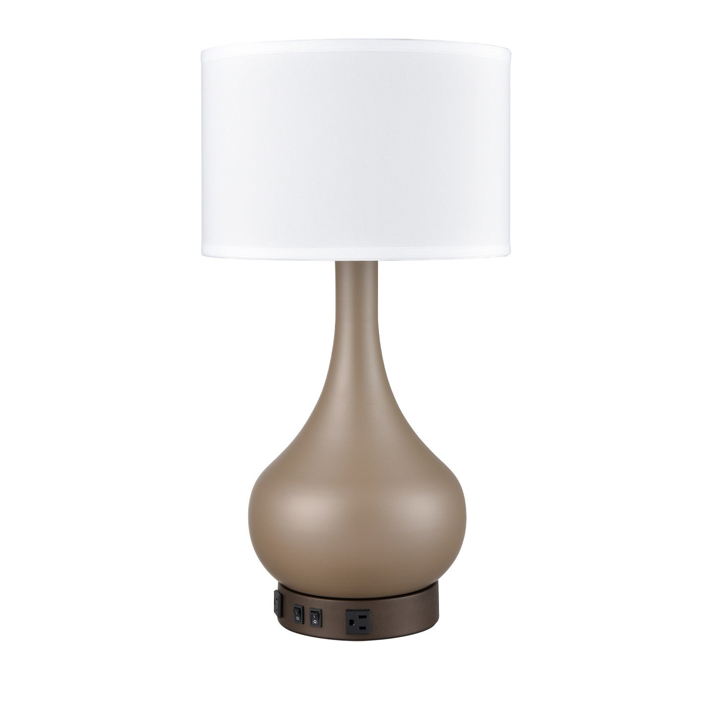 Champagne & Dark Bronze Table Lamp – White Fabric Shade, 2 Outlet, 100W