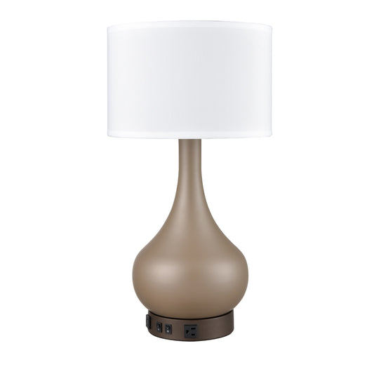 Champagne & Dark Bronze Table Lamp – White Fabric Shade, 2 Outlet, 100W