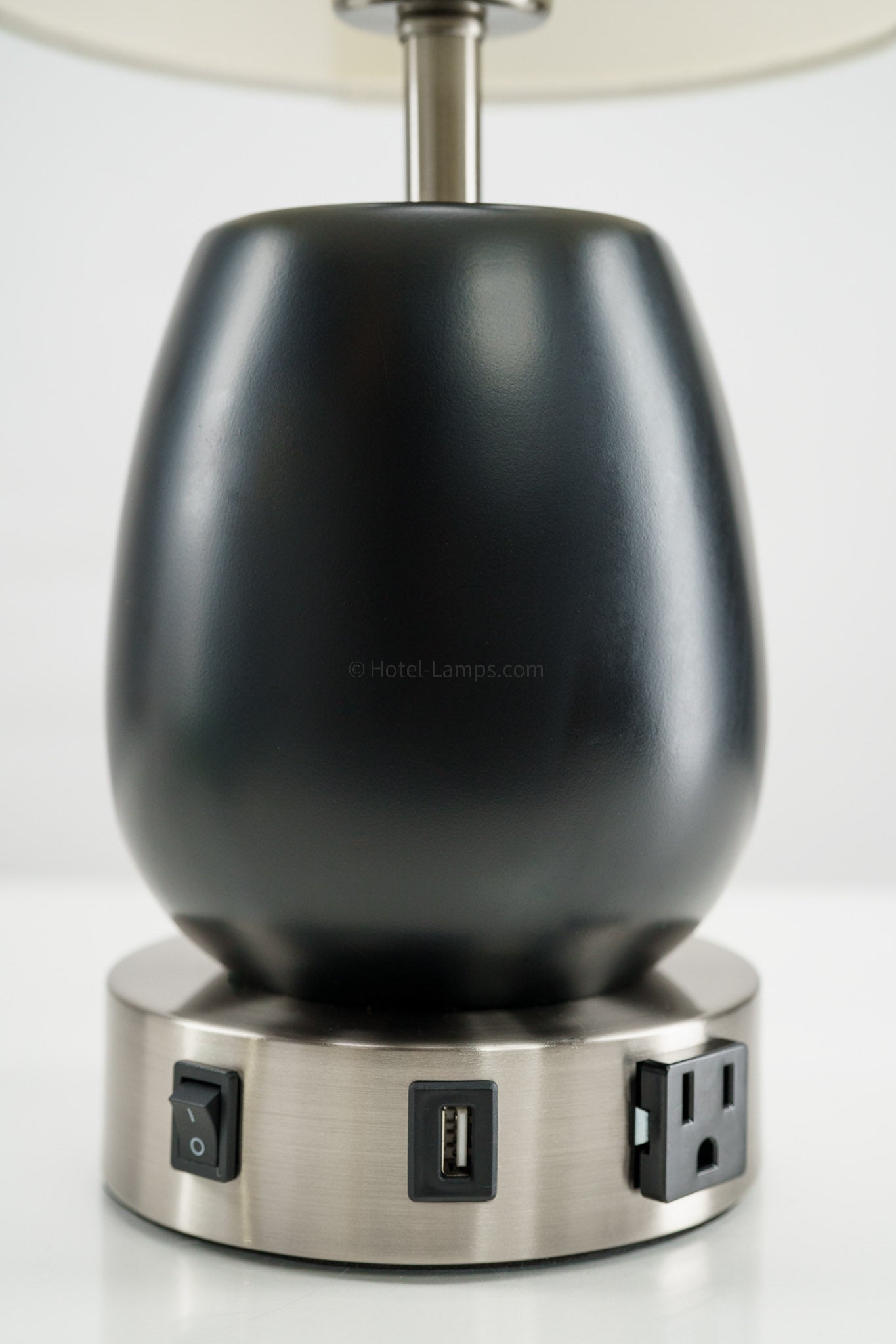 Minimalist Black Half Tear Drop Table Lamp with USB & Outlet Ports