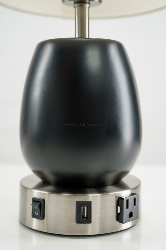 Minimalist Black Half Tear Drop Table Lamp with USB & Outlet Ports