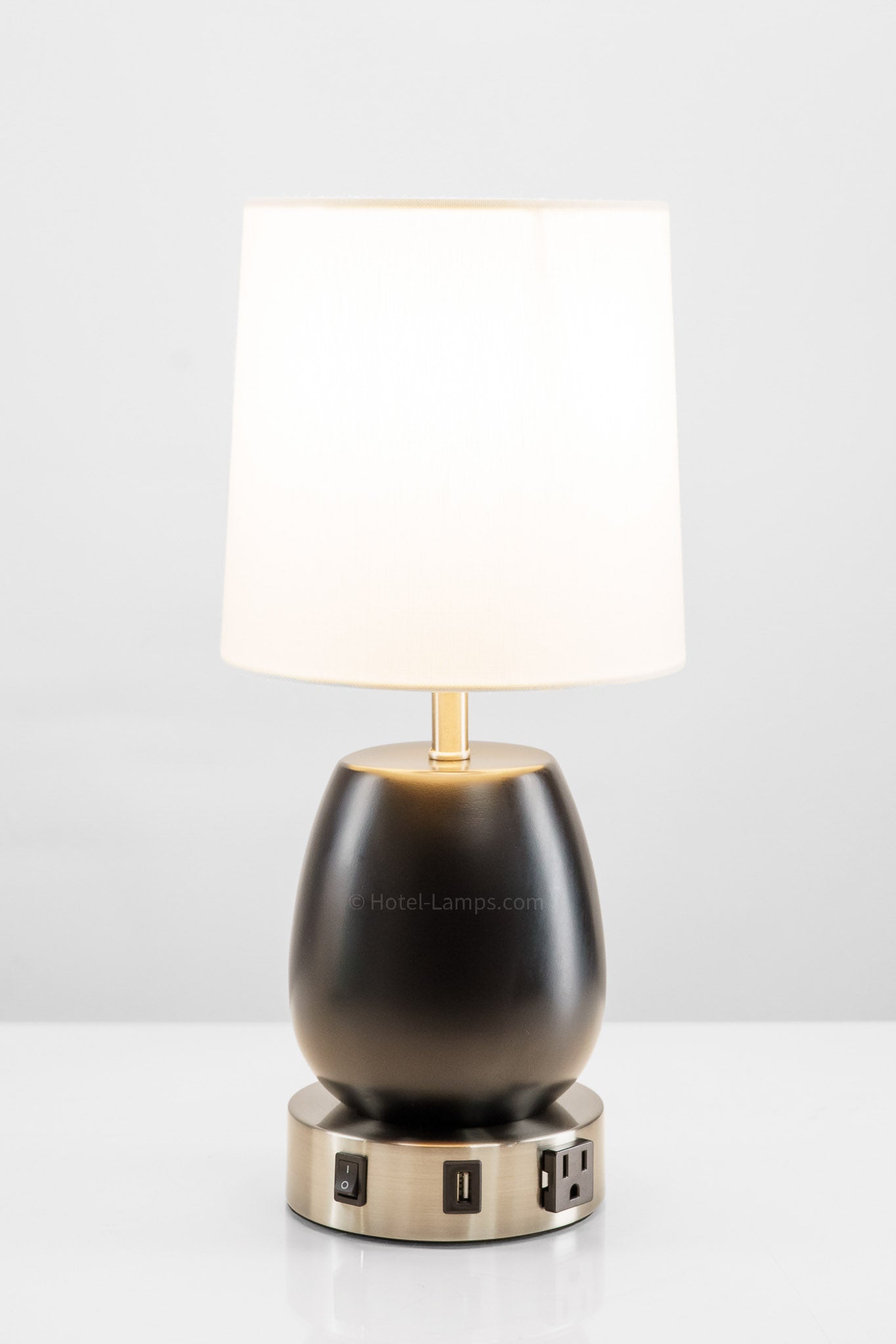 Minimalist Black Half Tear Drop Table Lamp with USB & Outlet Ports