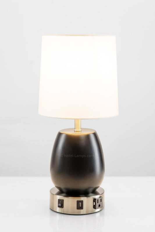 Minimalist Black Half Tear Drop Table Lamp with USB & Outlet Ports