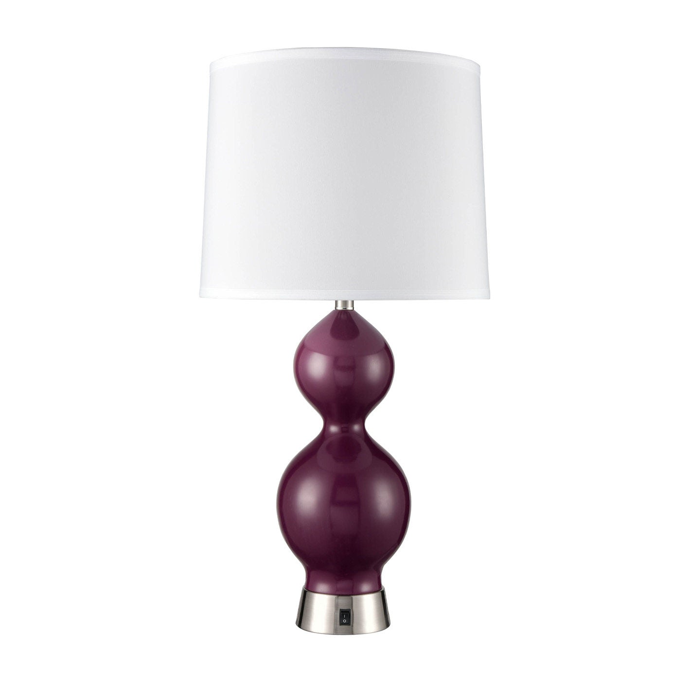 Blue Acrylic & Brushed Nickel Table Lamp – White Fabric Shade with Single Outlet