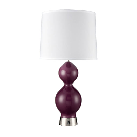 Blue Acrylic & Brushed Nickel Table Lamp – White Fabric Shade with Single Outlet